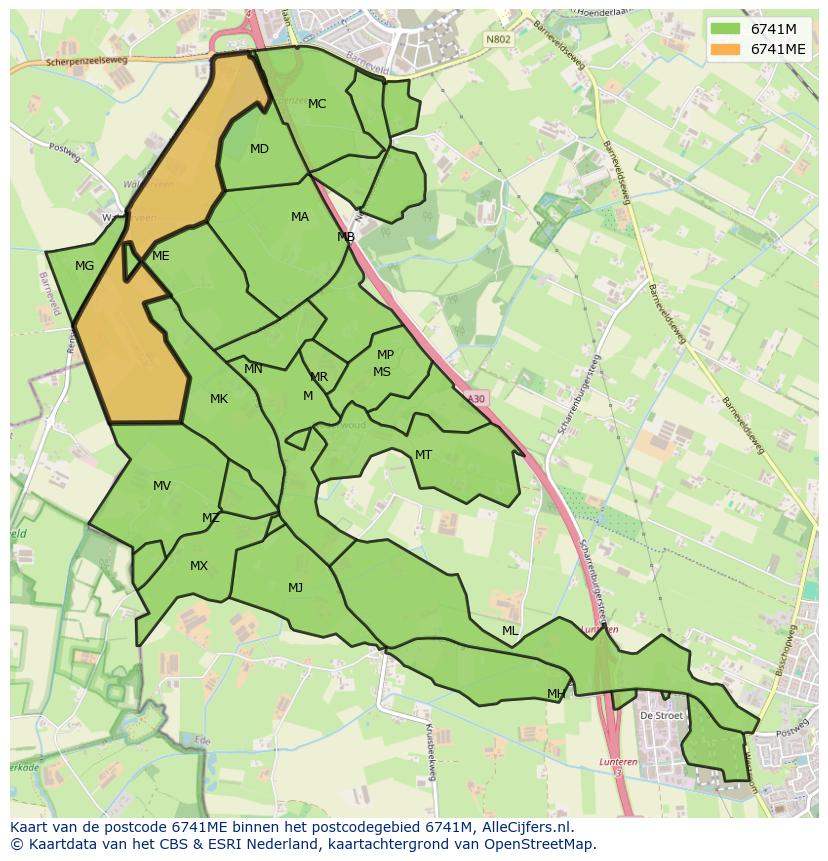 Afbeelding van het postcodegebied 6741 ME op de kaart.