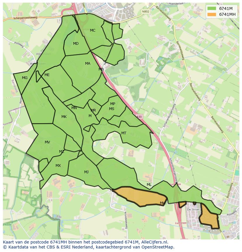 Afbeelding van het postcodegebied 6741 MH op de kaart.