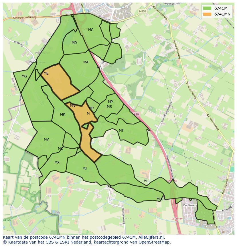 Afbeelding van het postcodegebied 6741 MN op de kaart.