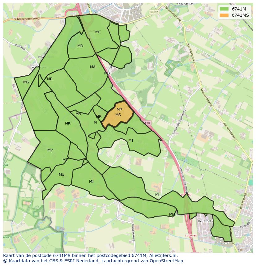 Afbeelding van het postcodegebied 6741 MS op de kaart.