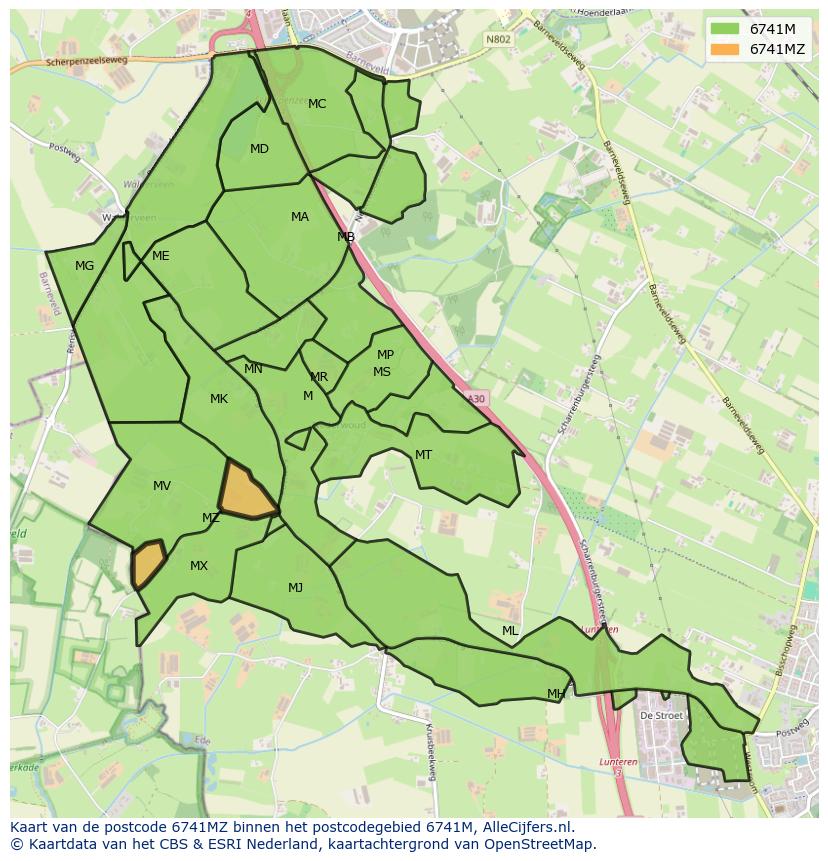 Afbeelding van het postcodegebied 6741 MZ op de kaart.