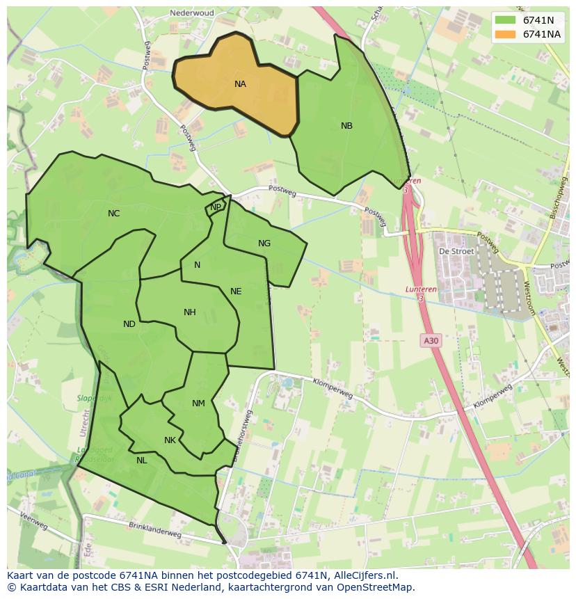 Afbeelding van het postcodegebied 6741 NA op de kaart.