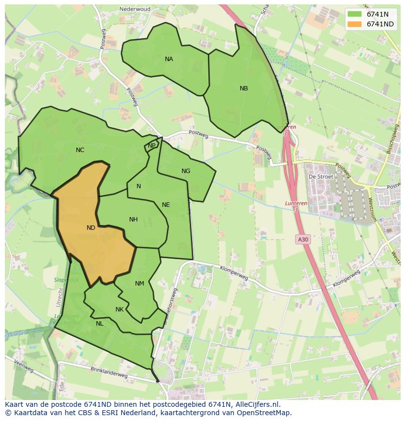 Afbeelding van het postcodegebied 6741 ND op de kaart.