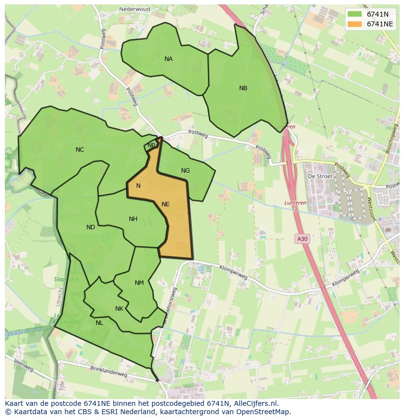 Afbeelding van het postcodegebied 6741 NE op de kaart.