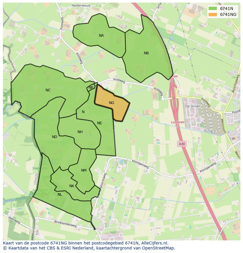 Afbeelding van het postcodegebied 6741 NG op de kaart.