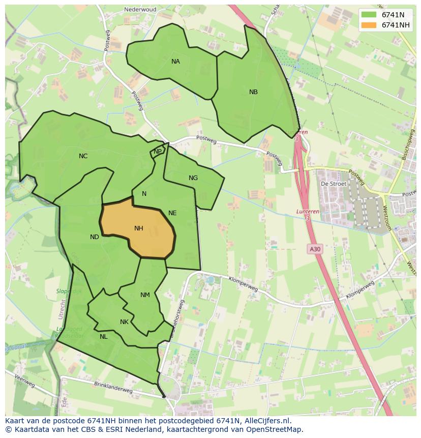 Afbeelding van het postcodegebied 6741 NH op de kaart.