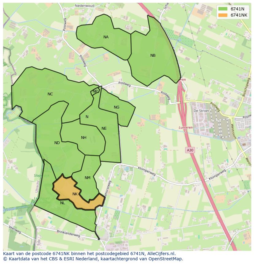 Afbeelding van het postcodegebied 6741 NK op de kaart.