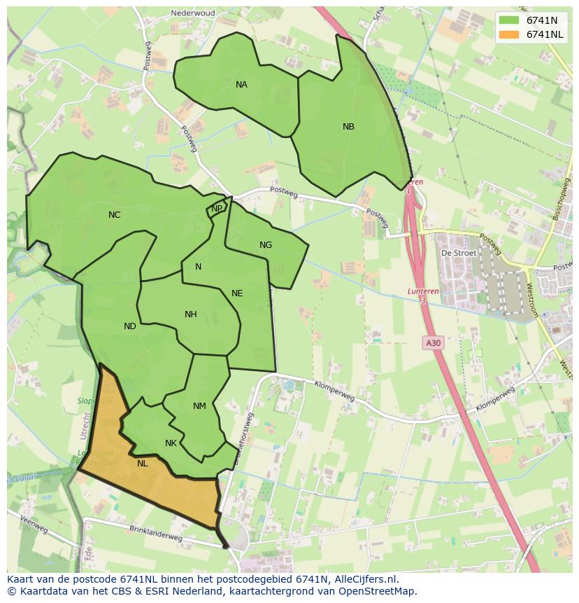 Afbeelding van het postcodegebied 6741 NL op de kaart.