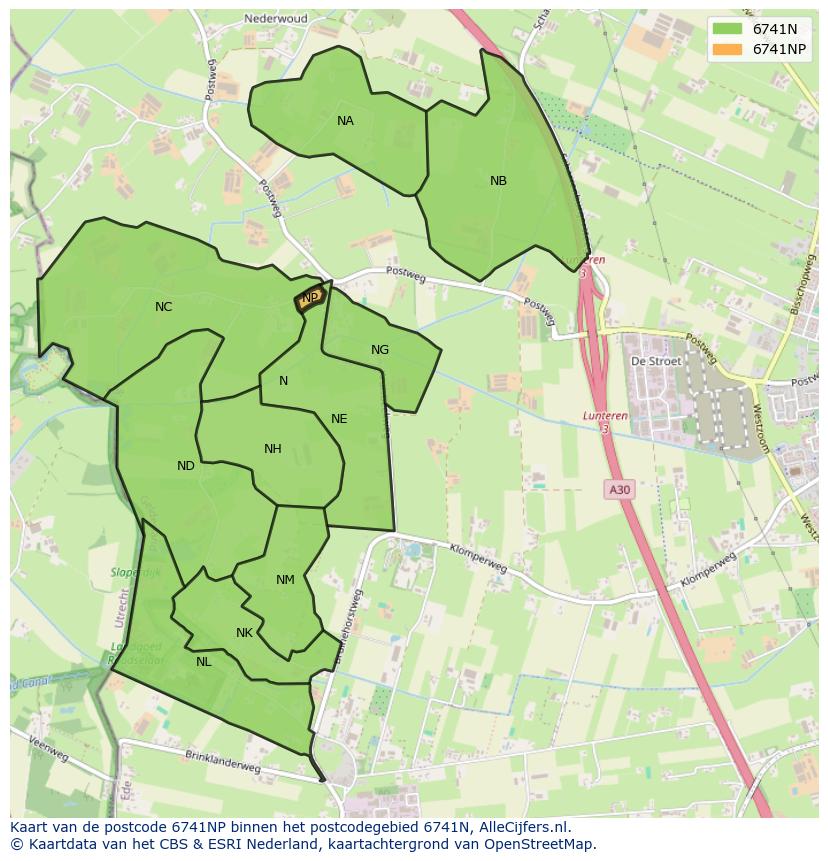 Afbeelding van het postcodegebied 6741 NP op de kaart.