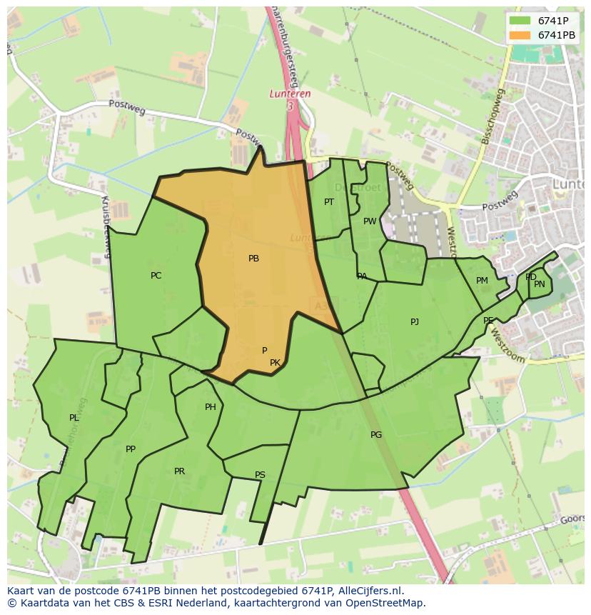 Afbeelding van het postcodegebied 6741 PB op de kaart.