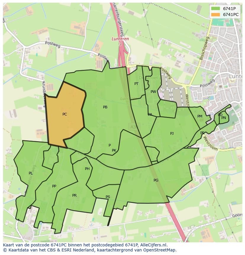 Afbeelding van het postcodegebied 6741 PC op de kaart.