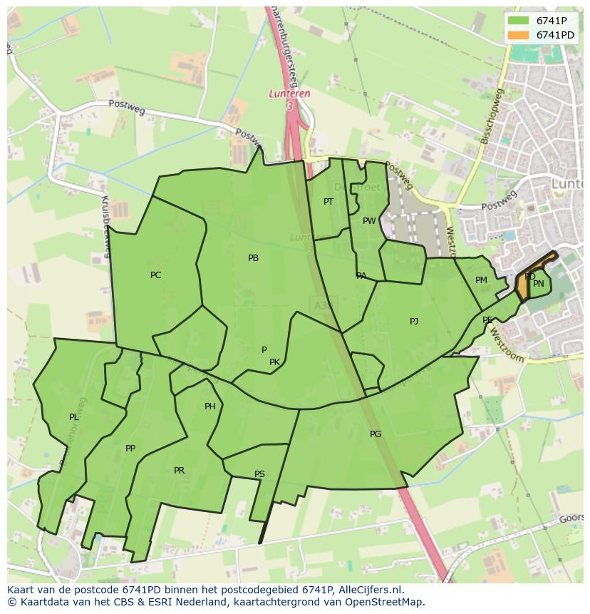 Afbeelding van het postcodegebied 6741 PD op de kaart.