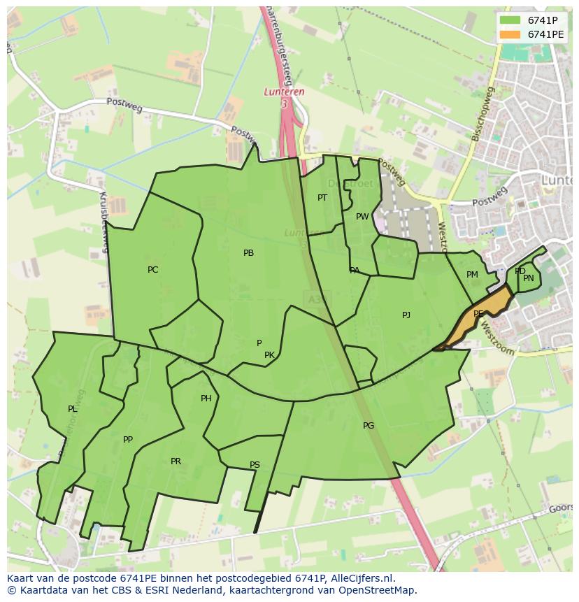 Afbeelding van het postcodegebied 6741 PE op de kaart.