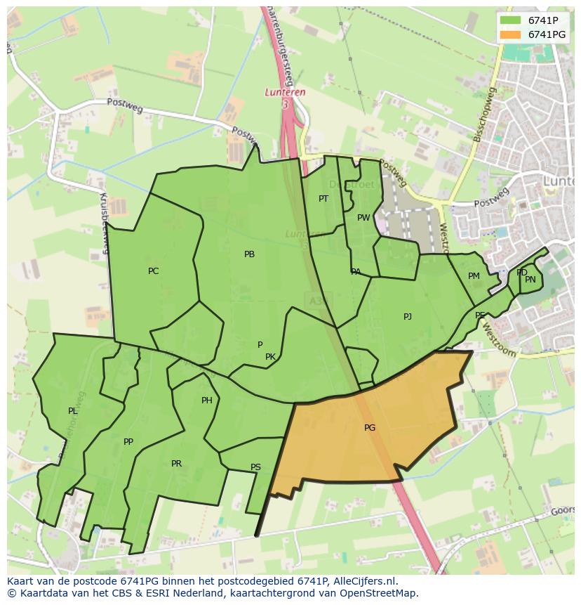 Afbeelding van het postcodegebied 6741 PG op de kaart.