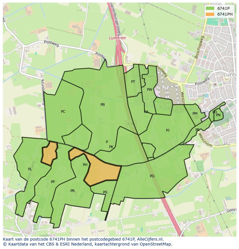 Afbeelding van het postcodegebied 6741 PH op de kaart.