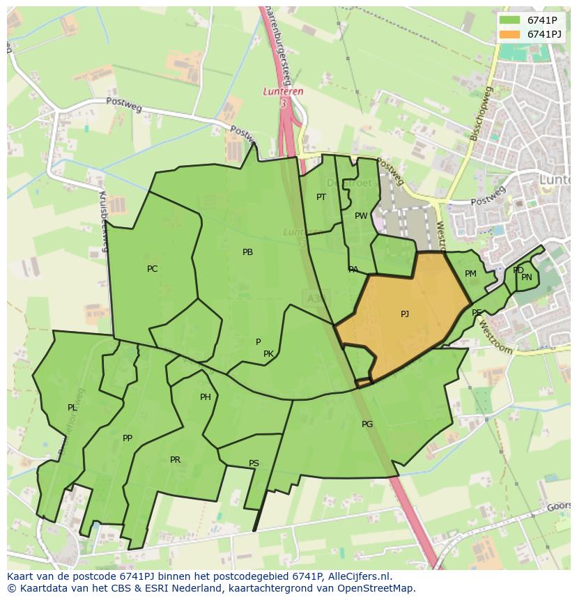 Afbeelding van het postcodegebied 6741 PJ op de kaart.