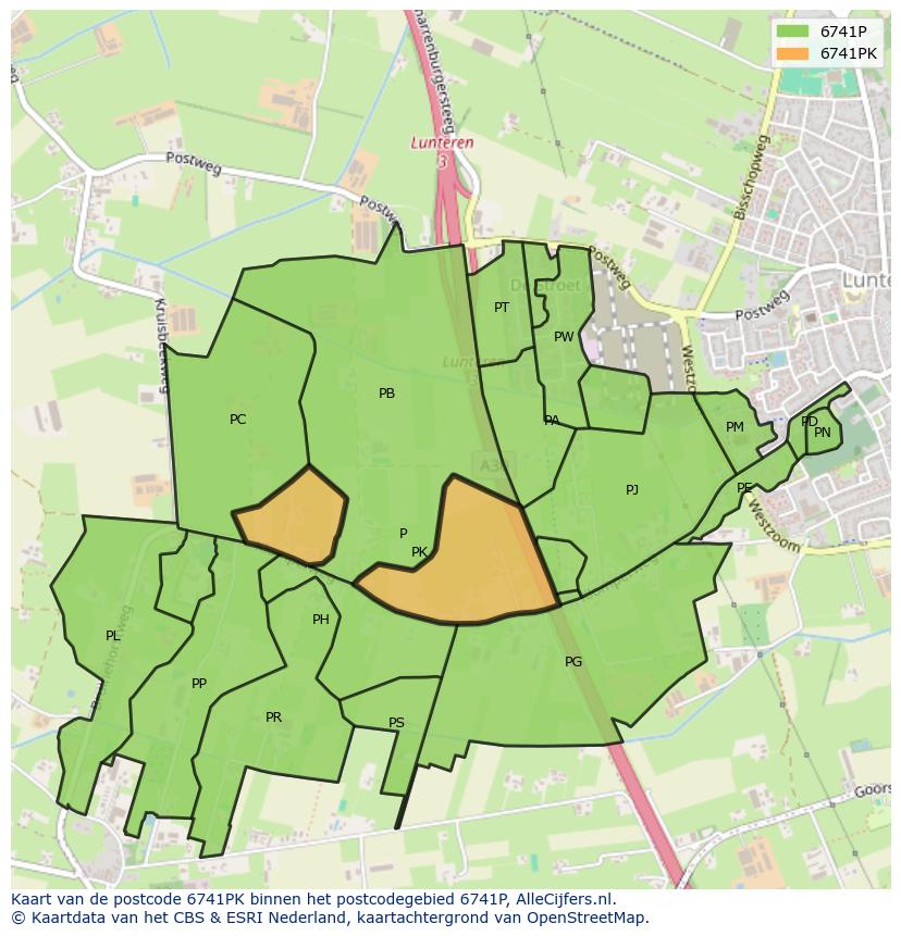 Afbeelding van het postcodegebied 6741 PK op de kaart.