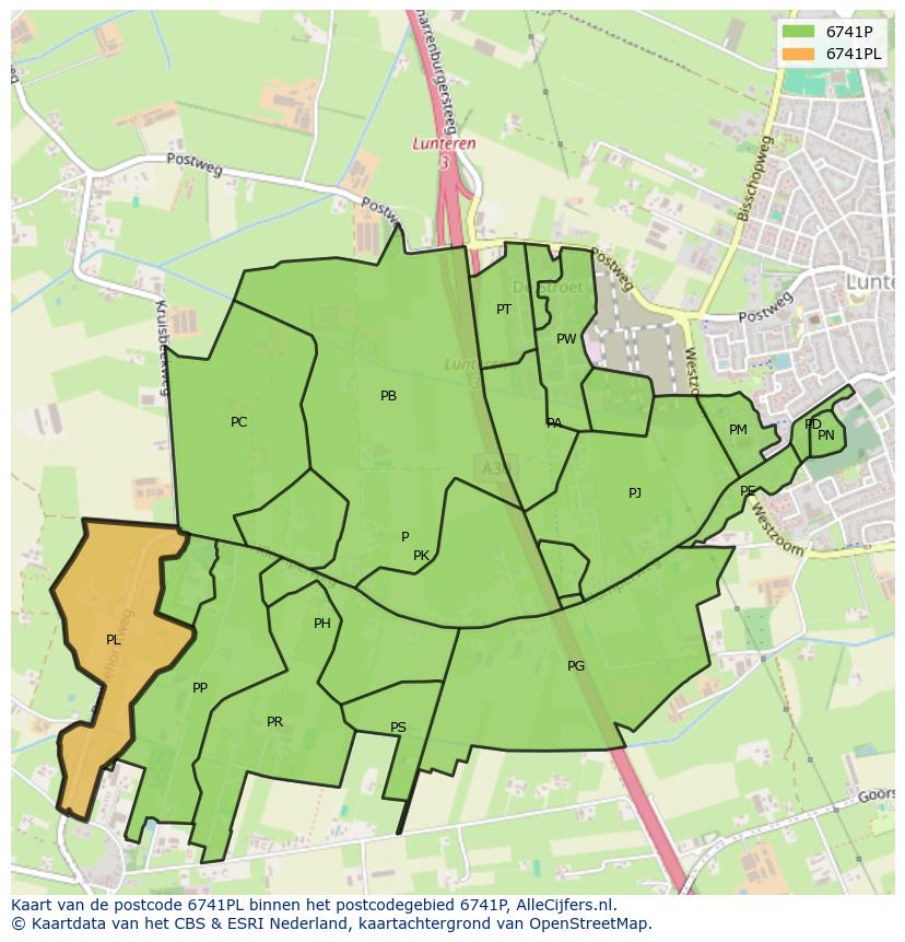 Afbeelding van het postcodegebied 6741 PL op de kaart.