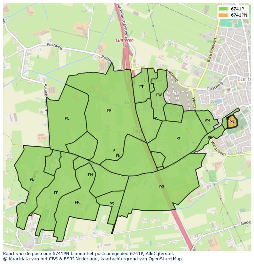 Afbeelding van het postcodegebied 6741 PN op de kaart.