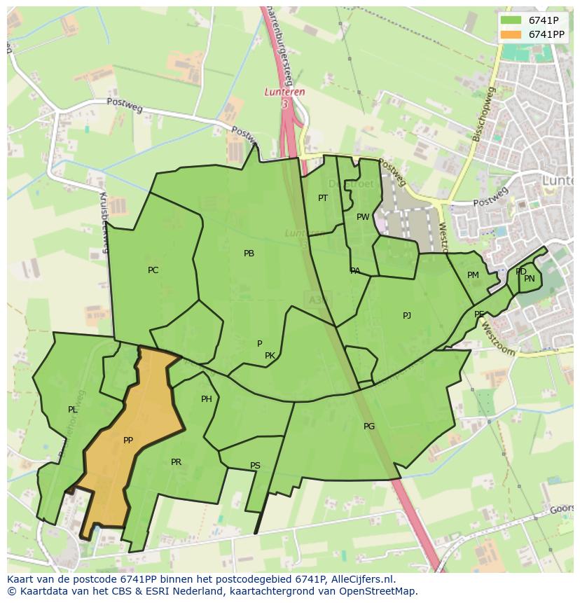 Afbeelding van het postcodegebied 6741 PP op de kaart.
