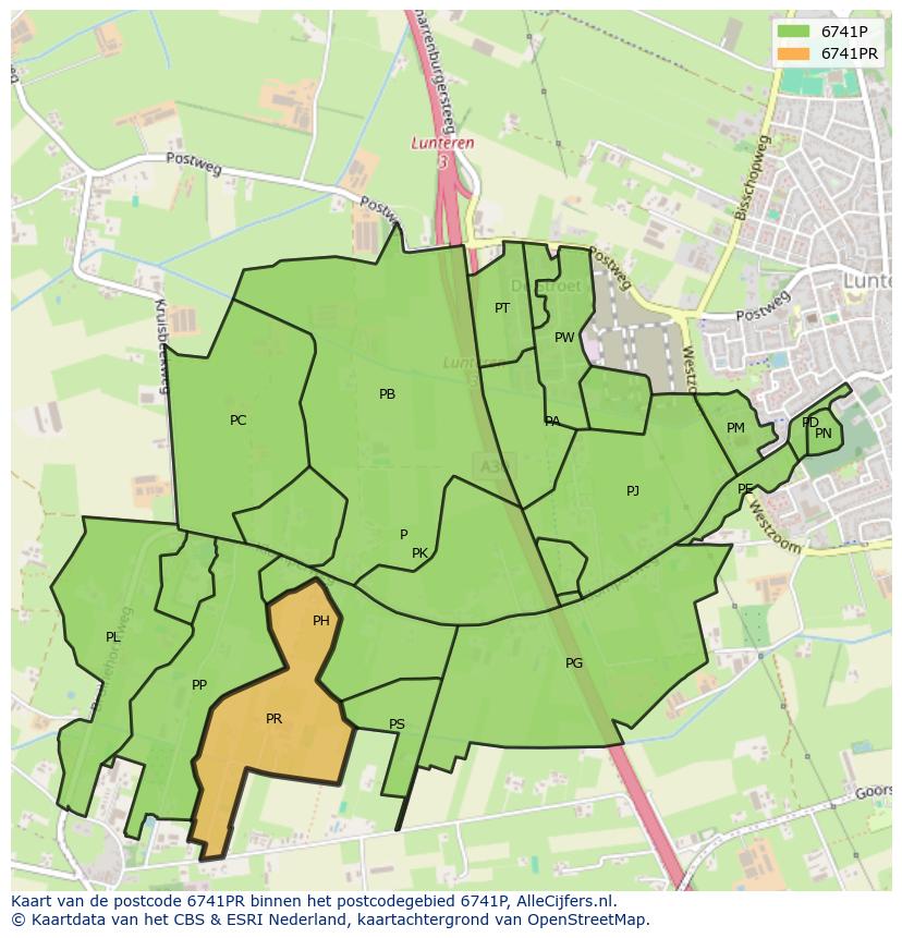 Afbeelding van het postcodegebied 6741 PR op de kaart.
