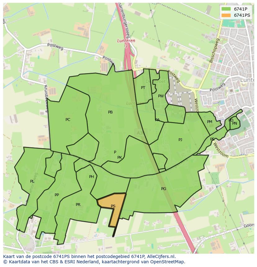 Afbeelding van het postcodegebied 6741 PS op de kaart.