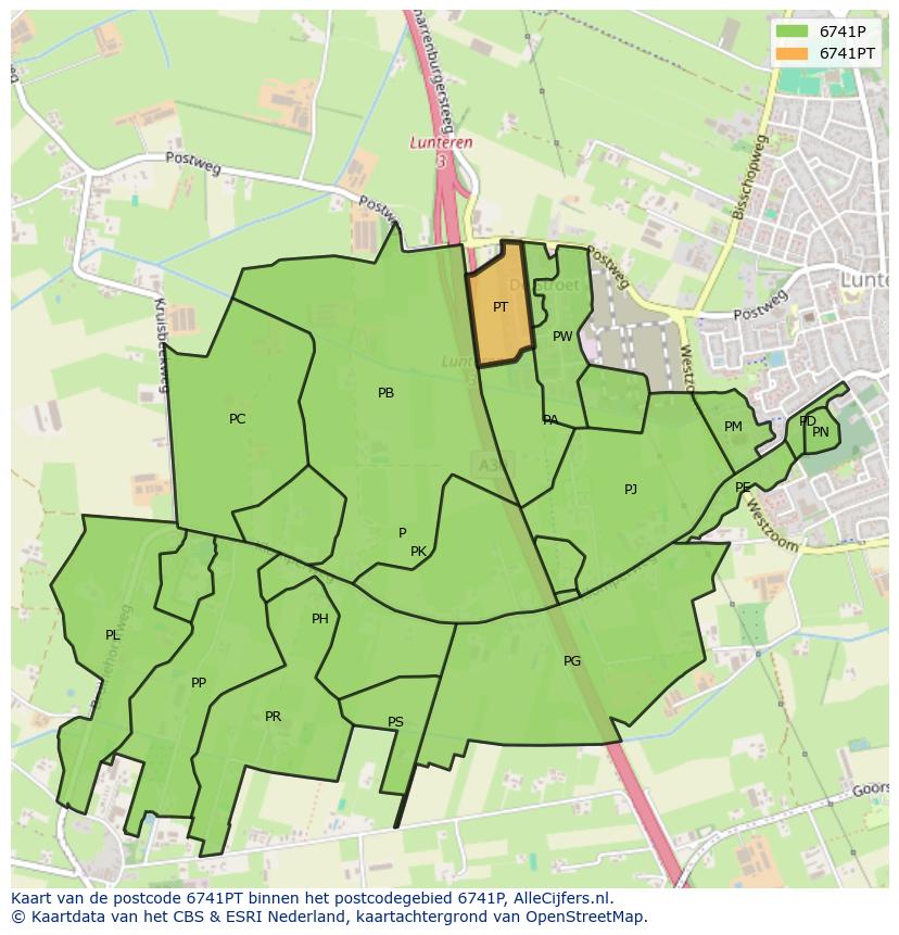 Afbeelding van het postcodegebied 6741 PT op de kaart.