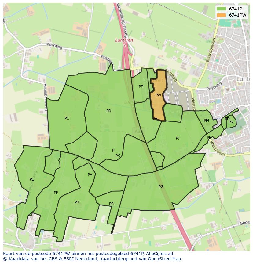Afbeelding van het postcodegebied 6741 PW op de kaart.