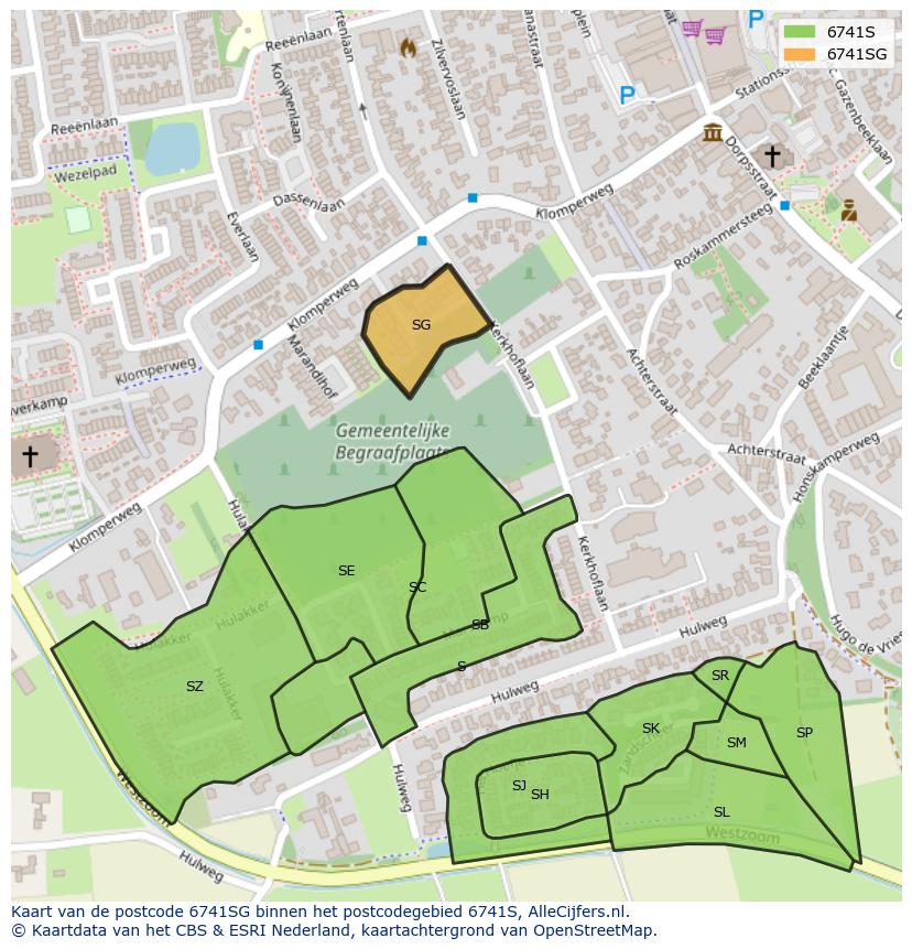Afbeelding van het postcodegebied 6741 SG op de kaart.
