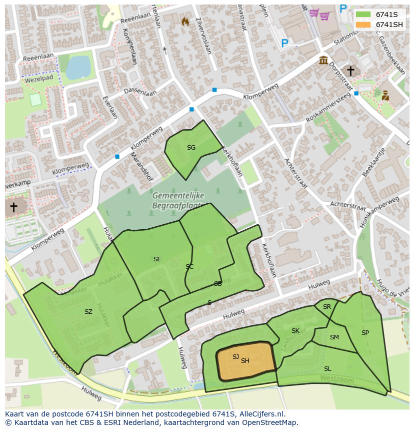 Afbeelding van het postcodegebied 6741 SH op de kaart.