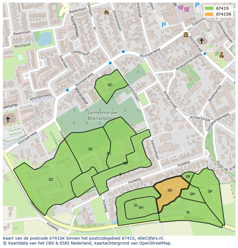 Afbeelding van het postcodegebied 6741 SK op de kaart.