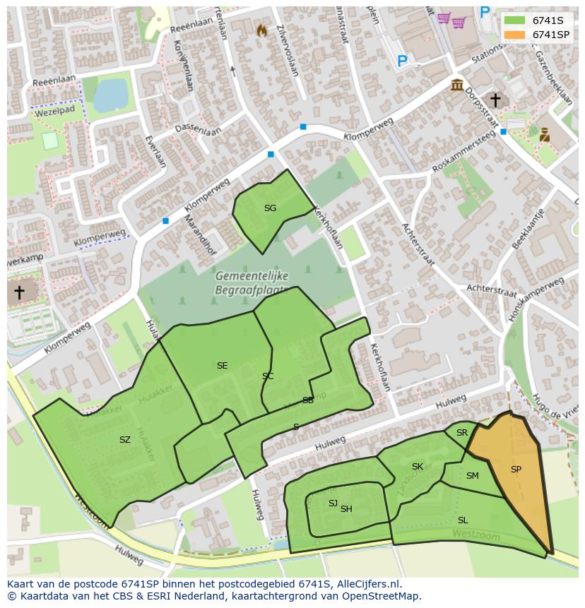 Afbeelding van het postcodegebied 6741 SP op de kaart.