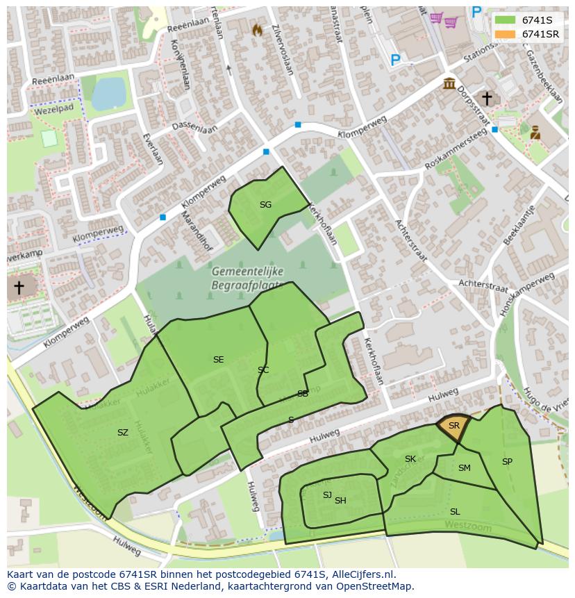 Afbeelding van het postcodegebied 6741 SR op de kaart.