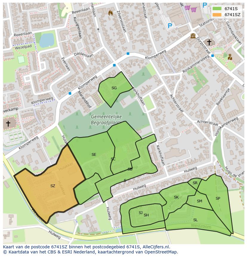 Afbeelding van het postcodegebied 6741 SZ op de kaart.