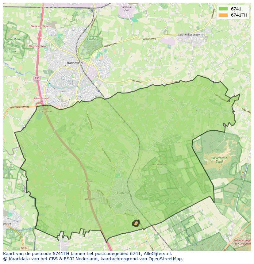 Afbeelding van het postcodegebied 6741 TH op de kaart.