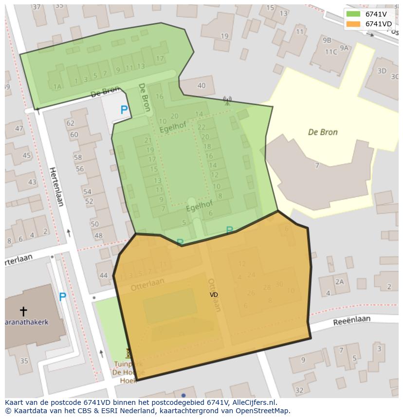 Afbeelding van het postcodegebied 6741 VD op de kaart.