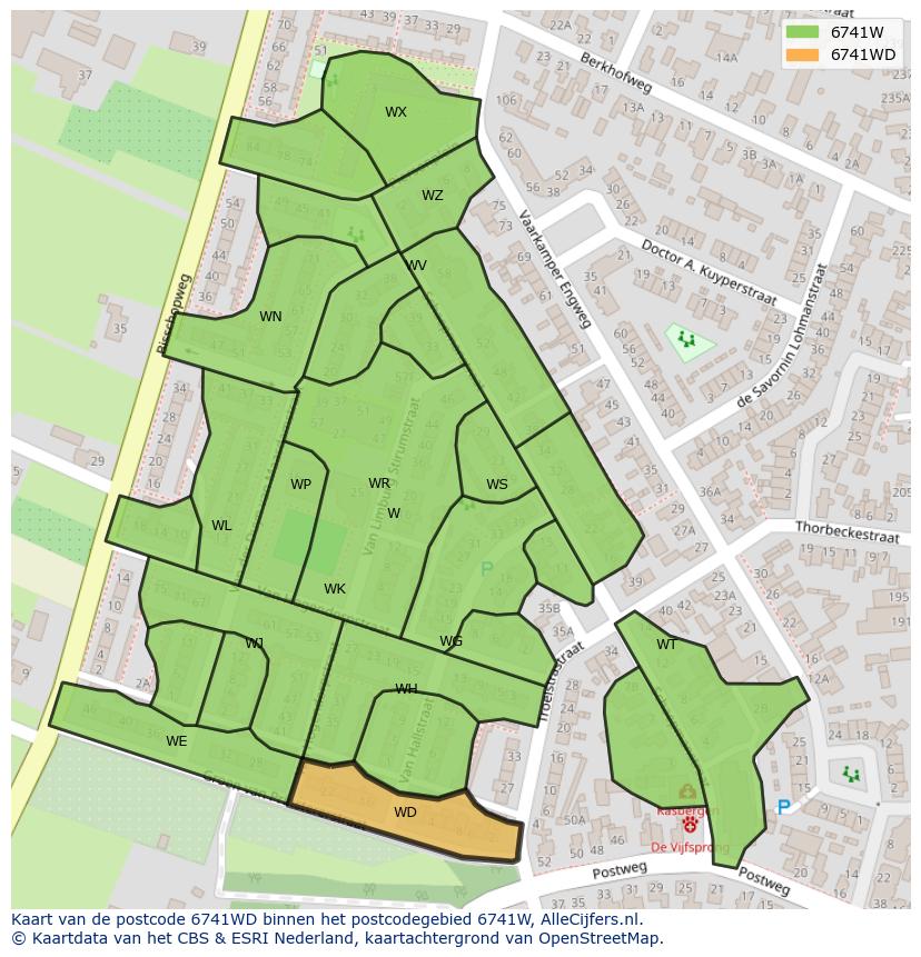 Afbeelding van het postcodegebied 6741 WD op de kaart.