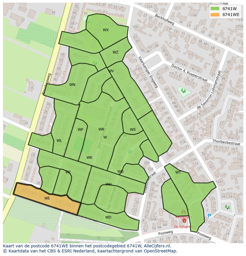 Afbeelding van het postcodegebied 6741 WE op de kaart.