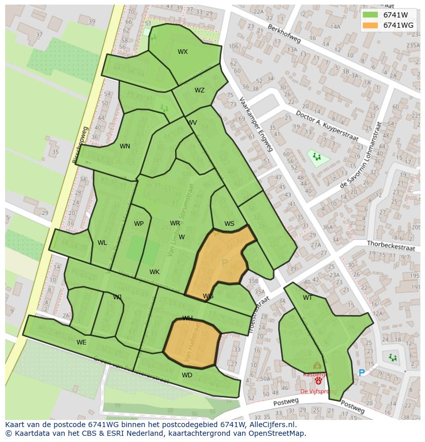 Afbeelding van het postcodegebied 6741 WG op de kaart.