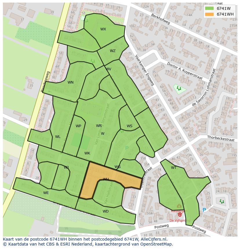 Afbeelding van het postcodegebied 6741 WH op de kaart.