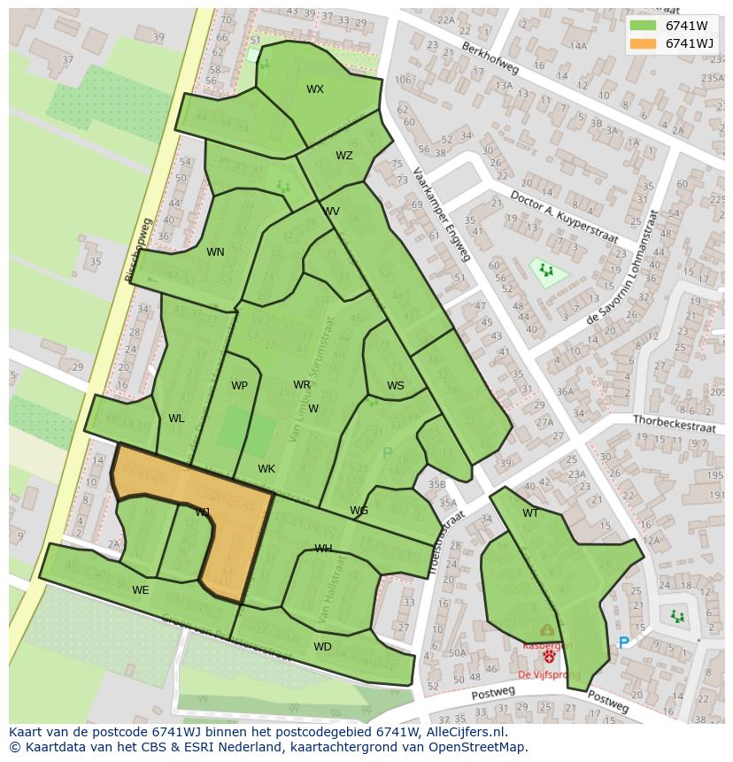 Afbeelding van het postcodegebied 6741 WJ op de kaart.