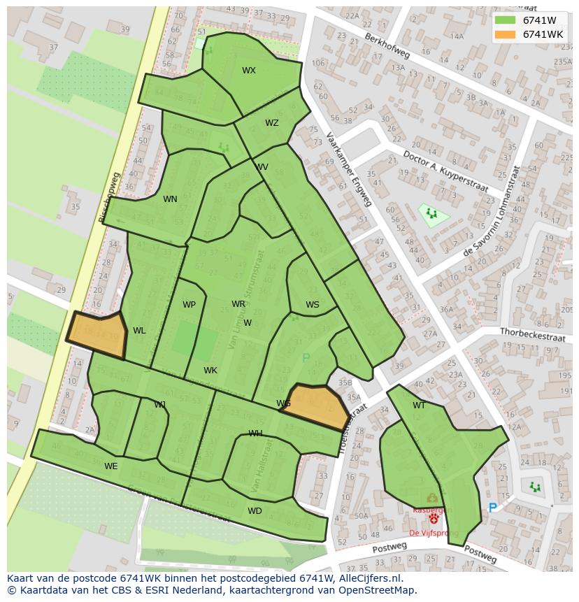 Afbeelding van het postcodegebied 6741 WK op de kaart.