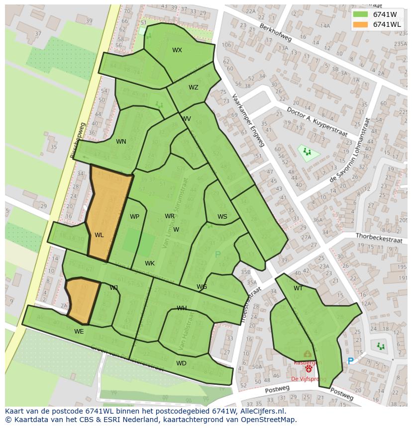 Afbeelding van het postcodegebied 6741 WL op de kaart.