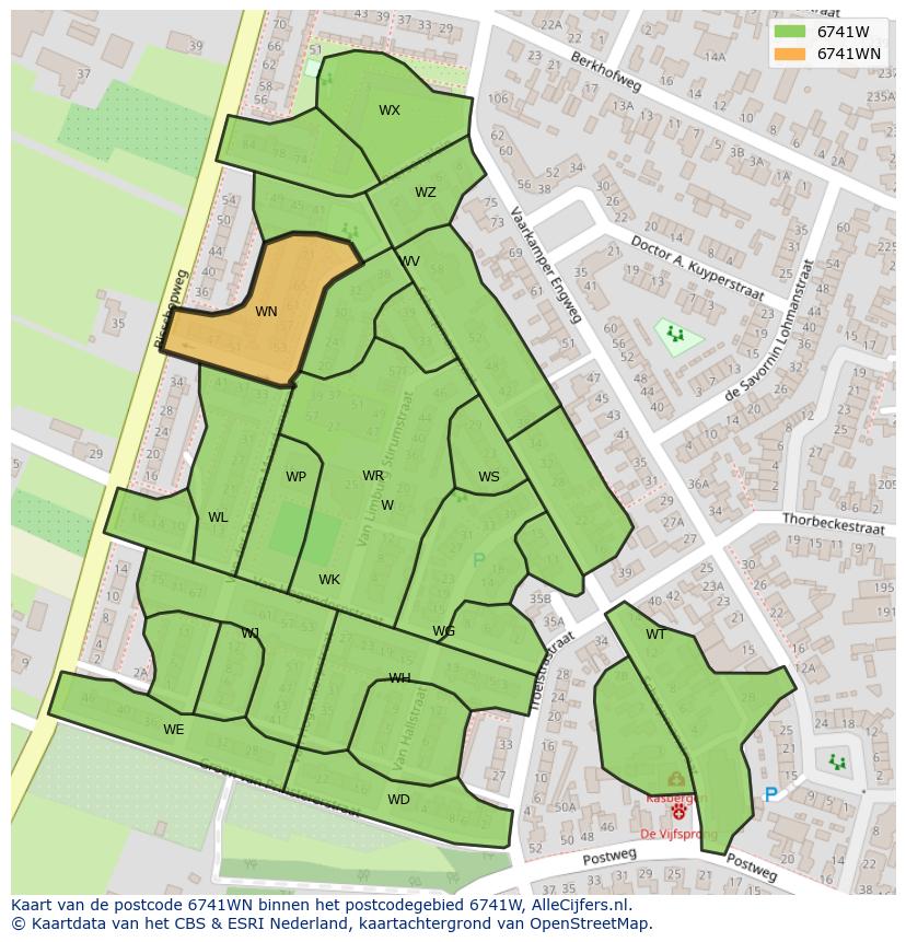 Afbeelding van het postcodegebied 6741 WN op de kaart.