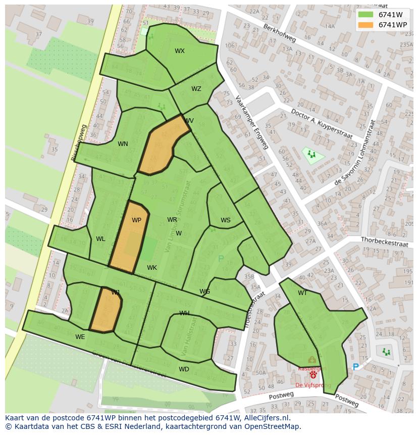 Afbeelding van het postcodegebied 6741 WP op de kaart.