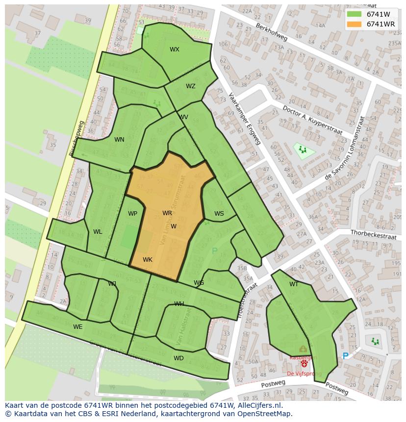 Afbeelding van het postcodegebied 6741 WR op de kaart.