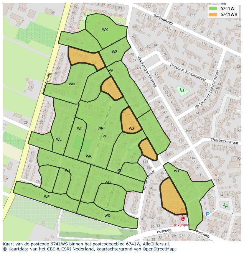 Afbeelding van het postcodegebied 6741 WS op de kaart.