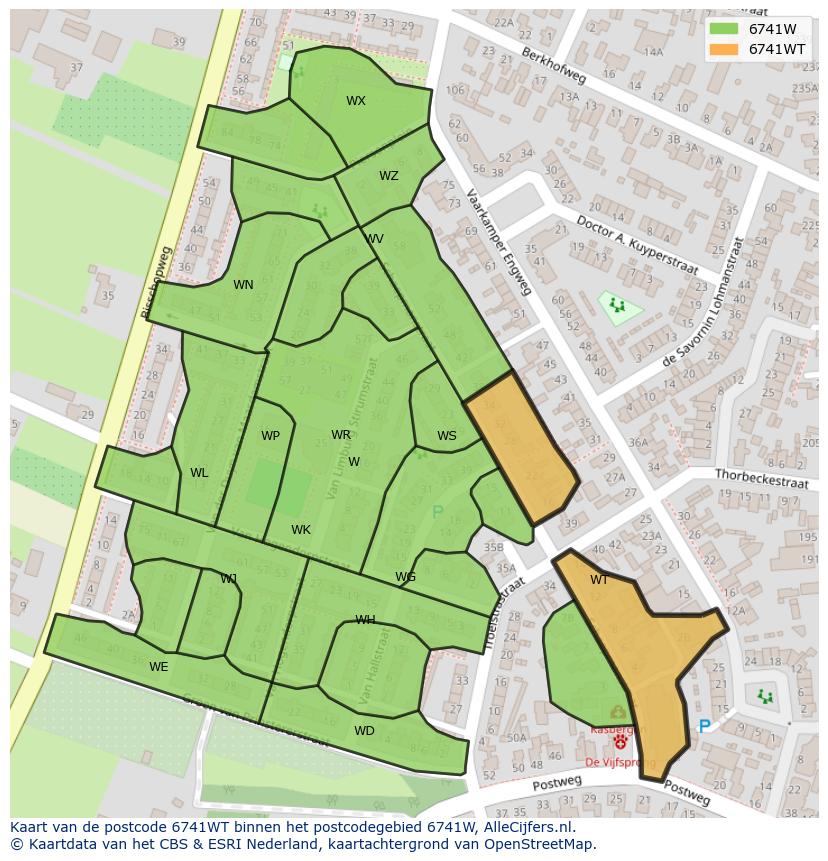 Afbeelding van het postcodegebied 6741 WT op de kaart.