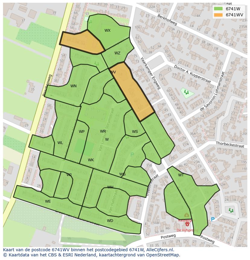 Afbeelding van het postcodegebied 6741 WV op de kaart.