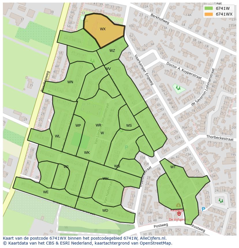 Afbeelding van het postcodegebied 6741 WX op de kaart.